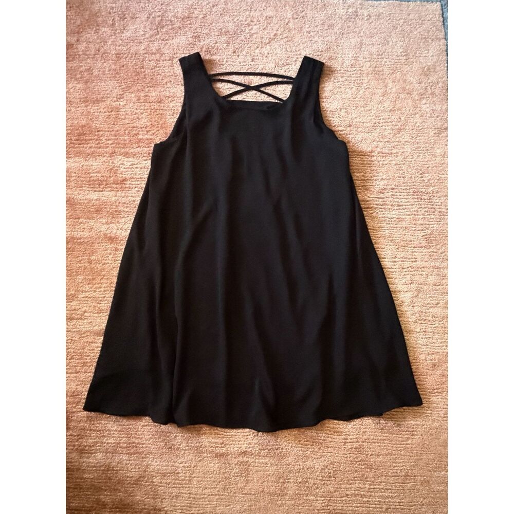 Solemio Black Strappy Back Mini Dress Top Size L Flowy Layered